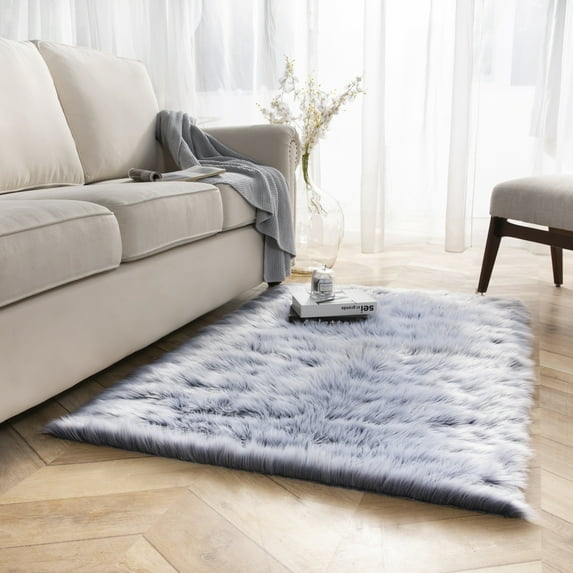 Deluxe Soft Faux Sheepskin Fur Series Decorative Indoor Area Rug, 4 x 6 Feet Rectangle, Navy and White, 1 Pack