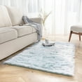 thumbnail image 1 of Deluxe Soft Faux Sheepskin Fur Series Decorative Indoor Area Rug, 5 x 7 Feet Rectangle, Turquoise and White, 1 Pack, 1 of 1