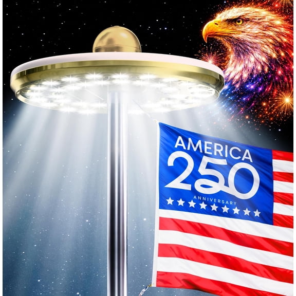 Deluxe Solar Powered Flagpole Lamp Dusk to Dawn 12+ Hours, 26 LED, 1300 Lumen Outdoor Lighting for American Flag, Garden Decor, House Decor, 100% Coverage Gold Model