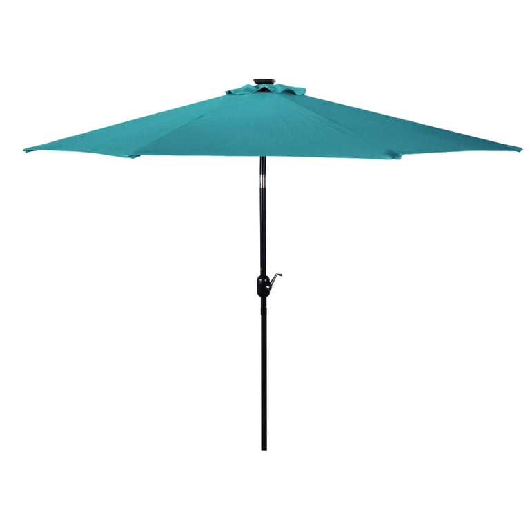 aqua patio umbrella with lights Best Choice Products 10ft 3-Tier Solar w/ 24 LED Lights, Tilt Adjustment, Easy Crank the flexible arm tilt feature allows you to adjust the canopy to the moving sun Deluxe Solar Powered LED Lighted