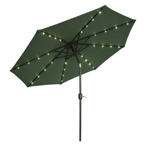 Deluxe Solar Powered LED Lighted Patio Umbrella - 9' - By Trademark Innovations, Dark Green (Base UPC 0063888863122)