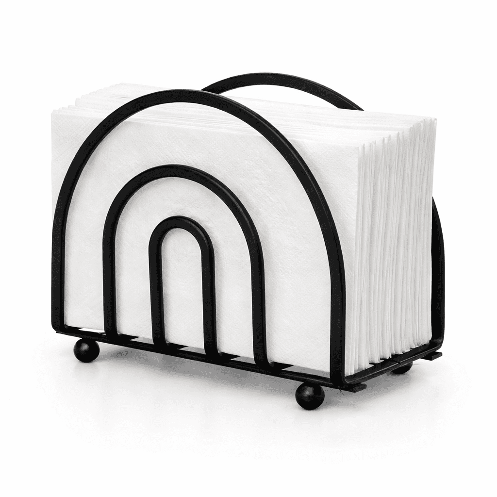 Black Metal Napkin Holder, Weighted Self Standing Steel Napkin Organizer for Kitchen Table, Countertop, Dining Room and Entertaining