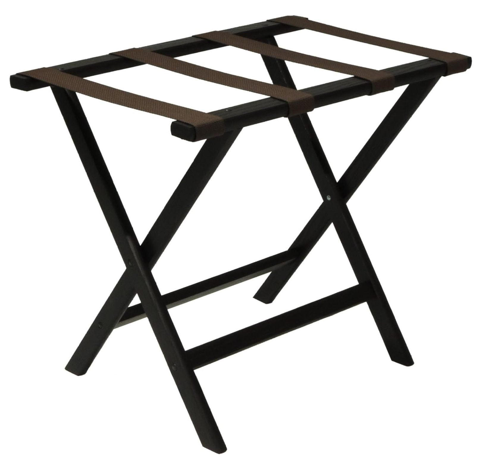 Black Oak Folding Luggage Rack with Brown Straps