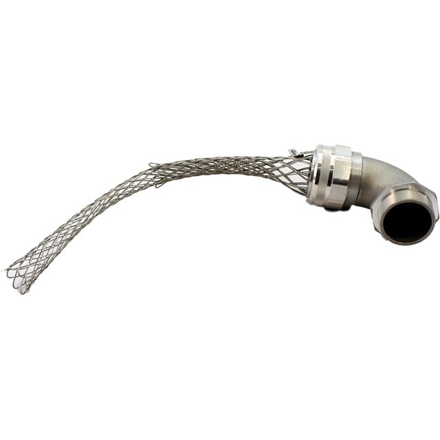 Deluxe Strain Relief Wire Mesh Cord Grip 2" NPT 90 Degree Male