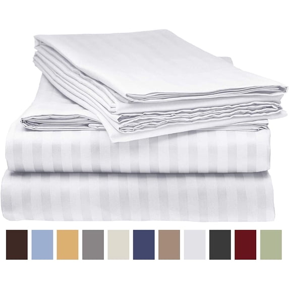 Deluxe Striped 1800 Prestige Soft and Comfortable Bed Sheets Set, King White