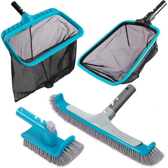 Deluxe Swimming Pool Cleaning Kit Including 2 Brush Heads, 2 Pool Skimmer Nets(NO Pole)$$Garden & Patio