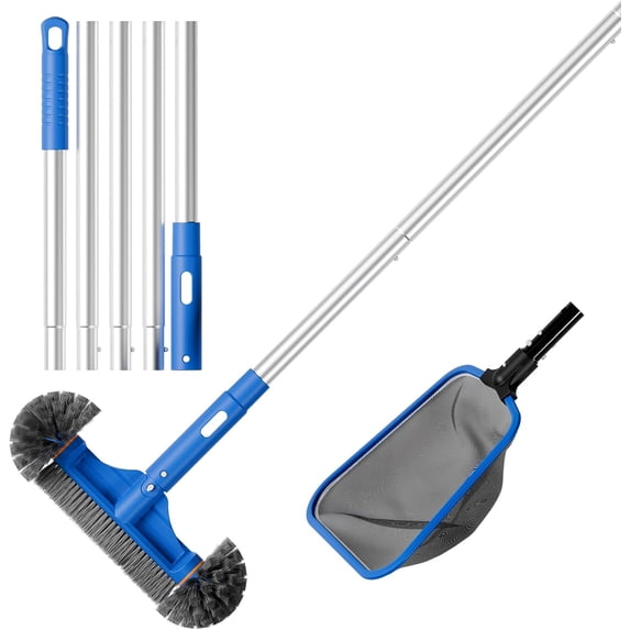 Deluxe Swimming Pool Cleaning Kit Including Half-Deep Fine Mesh Pool Leaf Skimmer Net,12" Round Pool Brush Head & 70.5" Pole, for above Ground Pools,Ponds,Spas,Hot Tubs