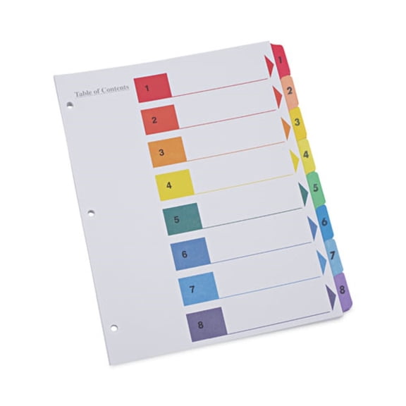 Deluxe 8-Tab '1 to 8' Table Of Contents 11 in. x 8.5 in. Dividers for Printers - White (6/Pack)