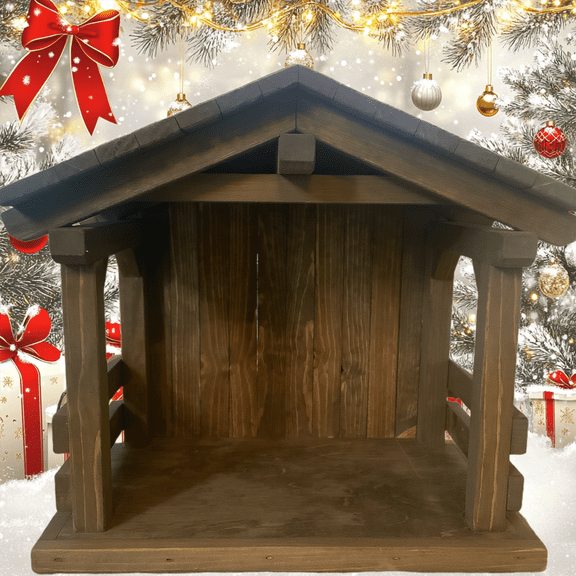 Deluxe Tall Nativity Stable, Medium Walnut