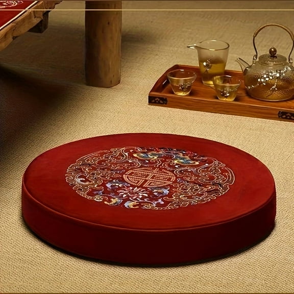 Deluxe Tatami Floor Cushion - Embroidered Kneeling & Yoga Mat - Machine Washable - For Meditation, Balcony & Bay Window