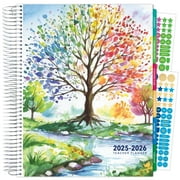 Aug 2025-2026 Deluxe Teacher Lesson Planner Notebook 8.5x11 Daily Weekly Monthly Organizers with 7 Periods, Pocket Folder, Dated Calendar, Page Tabs, Bookmark & Planning Stickers, Tree Seasons