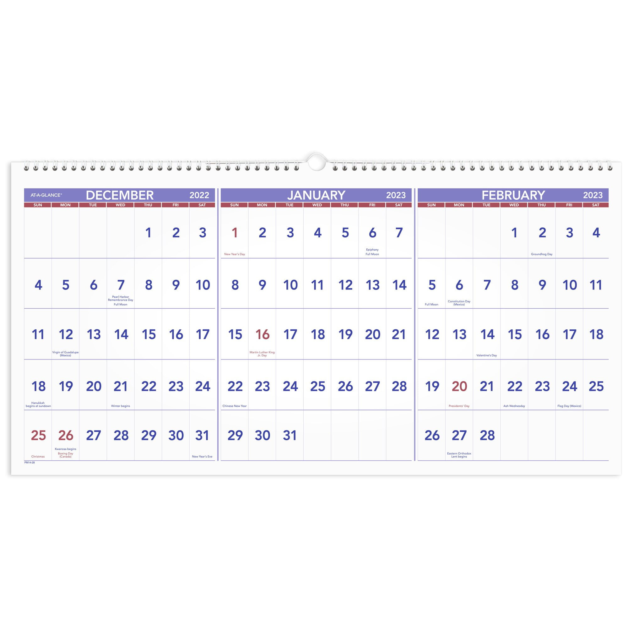 Deluxe ThreeMonth Reference Wall Calendar, Horizontal Orientation, 24