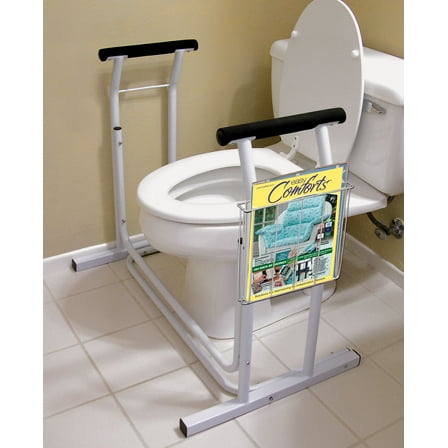 Deluxe Toilet Safety Frame, Freestanding with Magazine Rack, 300lb Capacity | Adjustable Height Bathroom Rail for Seniors, Disabled & Surgery Recovery