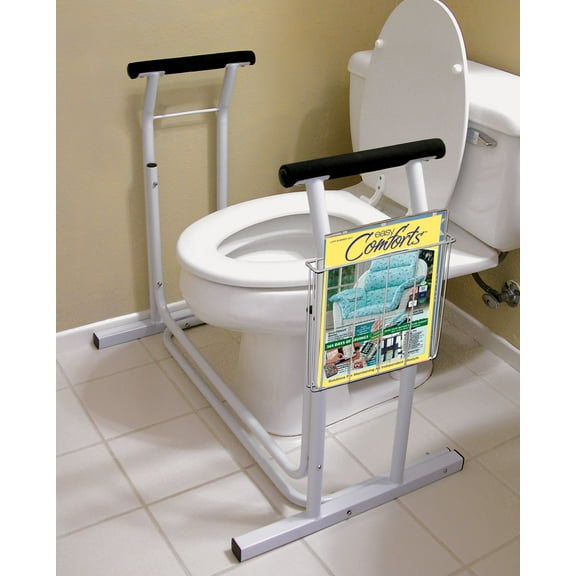 Deluxe Toilet Safety Frame, Freestanding with Magazine Rack, 300lb Capacity | Adjustable Height Bathroom Rail for Seniors, Disabled & Surgery Recovery