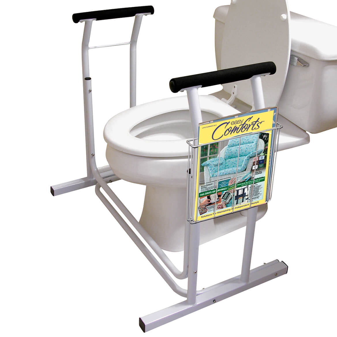 Toilet Riser With Safety Frame Deluxe Toilet Safety Frame, Freestanding with Magazine Rack, 300lb ...