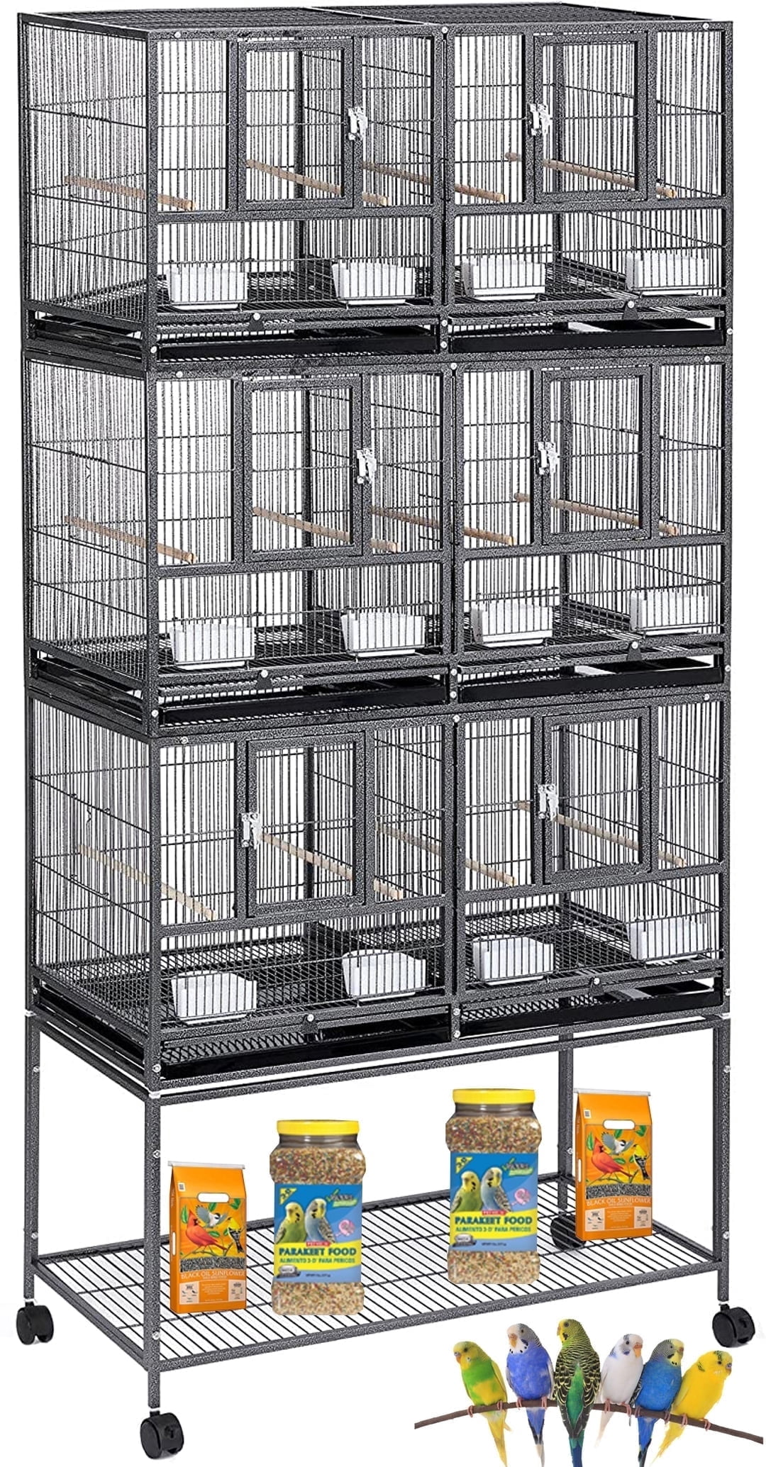 Deluxe Triple Stackable With Center Divider Breeder Breeding Bird Flight Rolling Cage With Side Breeding Nest Doors for Canaries Cockatiels Lovebirds Finches Budgies Small Parrots