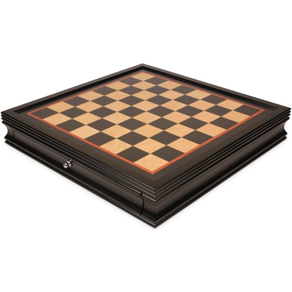 Deluxe Two-Drawer Black & Bird's-Eye Maple Chess Case - 1.7" Squares