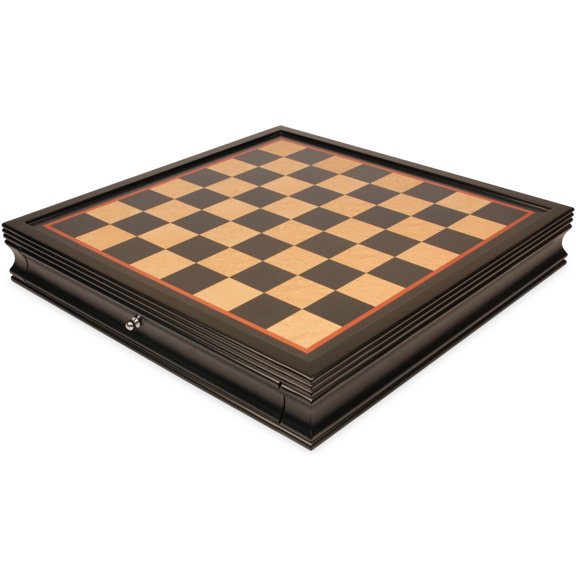 Deluxe Two-Drawer Black & Bird's-Eye Maple Chess Case - 2" Squares