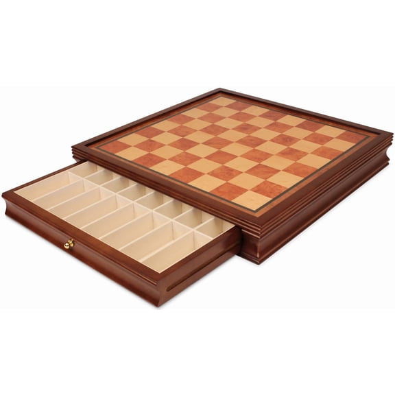 Deluxe Two-Drawer Elm Burl & Bird's-Eye Maple Chess Case - 1.7" Squares