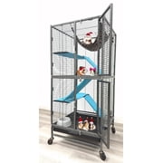 Deluxe Two Story Double Unit 4-Level Small Animal Critter Home Cage Hamster Habitat Mouse Rat Gerbil House Tight 1/2-inch Wire Spacing Rolling Cage for Ferret Hammock Chinchilla Sugar Glider