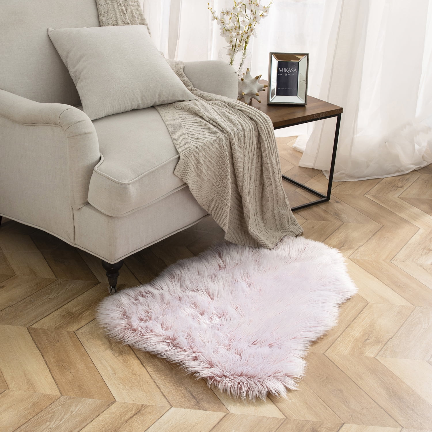 Deluxe Ultra Soft Faux Sheepskin Fur Series Fluffy Decorative Indoor Shag Area Rug, 2 x 3 Feet, Pink and White, 1 Pack