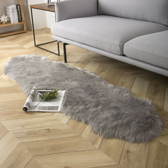 Deluxe Ultra Soft Faux Sheepskin Fur Series Fluffy Decorative Indoor Shag Area Rug, 2 x 6 Feet, Grey, 1 Pack