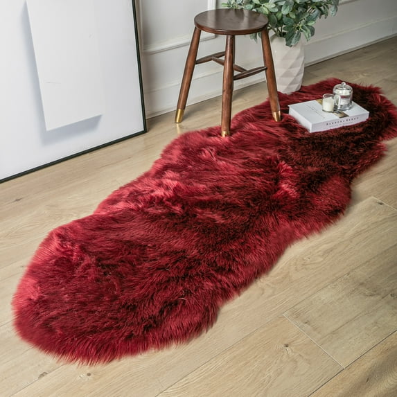 Phantoscope Ultra Soft Faux Sheepskin Red Runner Rug, 2 x 6 Feet, Anti-Skid Bottom
