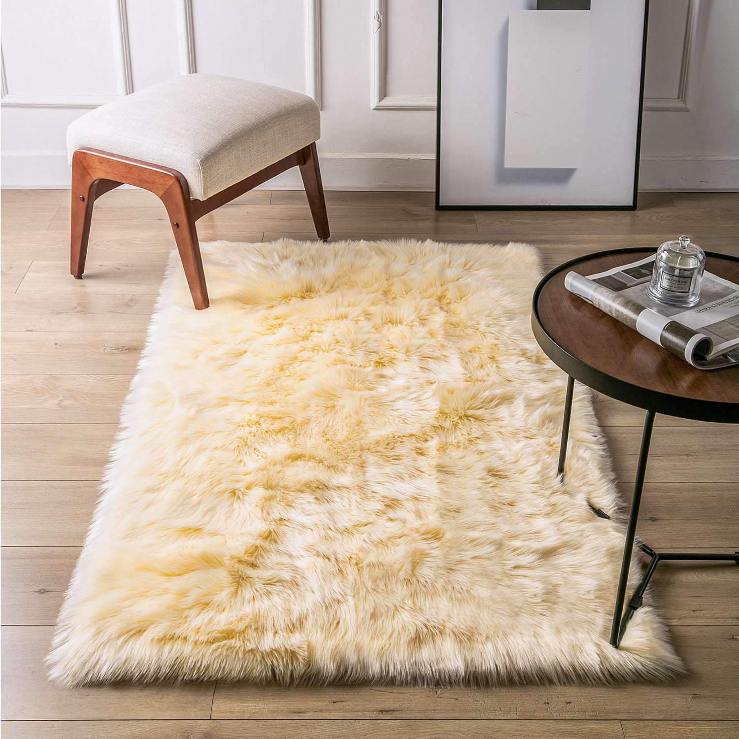 Phantoscope Deluxe Ultra Soft Faux Sheepskin Fur Series Fluffy Decorative Indoor Shag Area Rug, 2 x 3 Feet Rectangle, Navy and White, 1 Pack, Size: 2' x 3' Rec