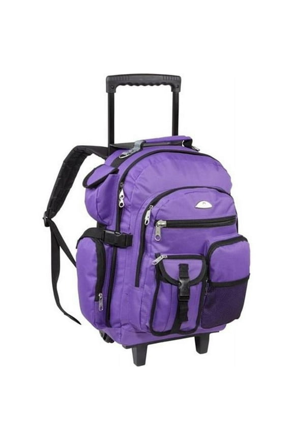 Deluxe Unisex Wheeled Large Compression Straps Backpack, Dark Purple