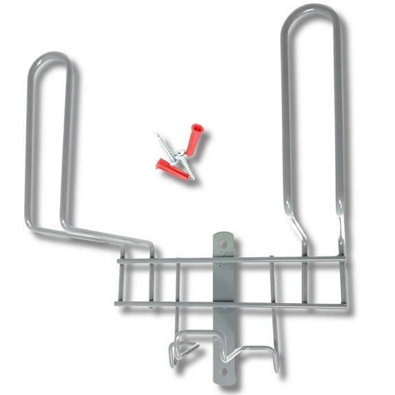 Deluxe Vacuum Hose Hanger Heavy Duty Metal Wall Mount Storage Rack for Central & Canister Vac Systems Fits 30-40 Ft Hose Includes Screws & Anchors Gray