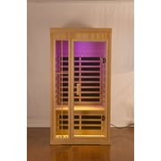 Deluxe Version Plus 1 Person Far Infrared Sauna, 1350W Hemlock Wooden Sauna Room with LED Lights and Colour Lights, Bluetooth Audio System and LCD Display-Control for Men Women
