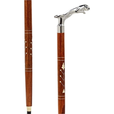 Deluxe Walking Sticks | Rosewood Crafted Cane with Solid Brass Chrome Decorative Bars | Nagina International