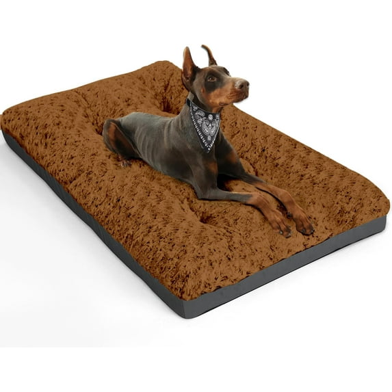 Deluxe Washable XXL Dog Bed Dog Crate Mat 48 inch Comfy Fluffy Kennel Pad Anti-Slip for Dogs Up to 110 lbs, 48" x 30", Brown