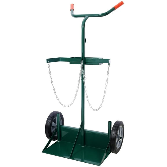 Deluxe Welding Cylinder Hand Truck with 10-Inch Solid Rubber Wheels, 440lbs Capacity Dual Welding Cylinder Cart, Large Dual Oxygen Tank Cart Dolly