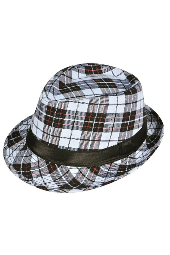 Deluxe White Black Red Plaid Pattern Classic Gangster Costume Fashion Fedora Hat
