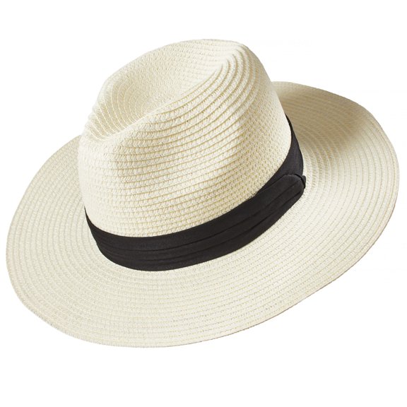 Deluxe Wide Brim Straw Panama Hat, Roll Up Fedora Beach Sun Hat UPF50+, Color Choice, Adjustable Panama Hats for Women or Men