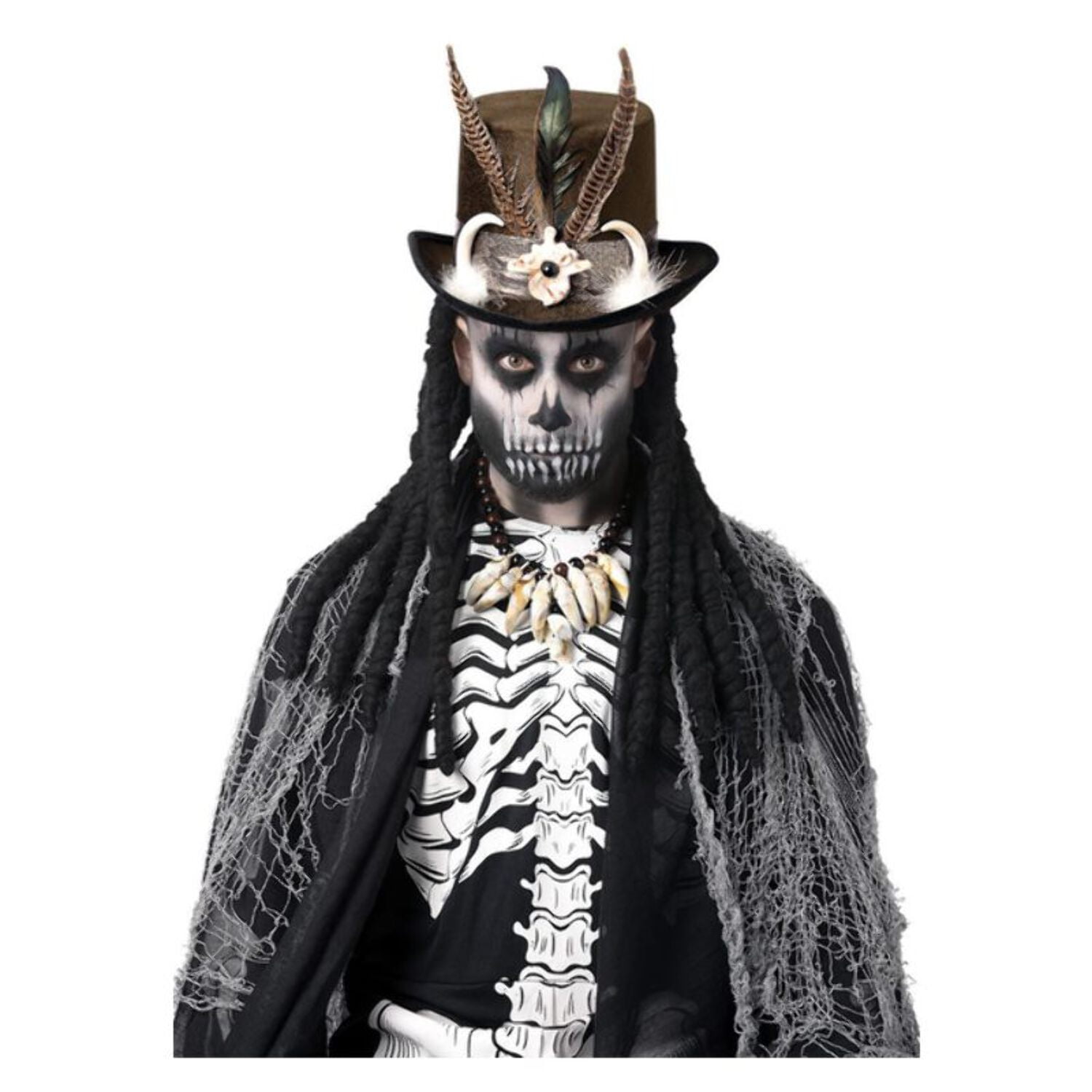 Deluxe Witch Doctor Top Hat Adult Black Brown Dreadlocks Feathers Deluxe Witch Doctor Top Hat Adult Black Brown Dreadlocks Feathers