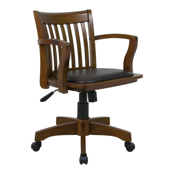 Deluxe Wood Bankers Chair with Vinyl Padded Seat (Black/Espresso)-Color:Chestnut,Finish:Espresso