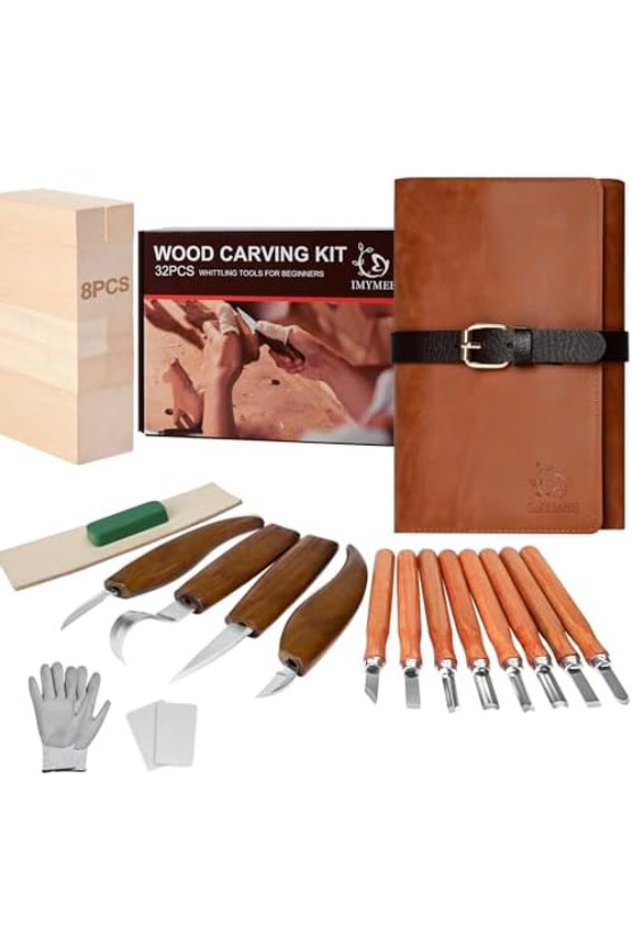 Deluxe Wood Carving Kit with Leather Case,Wood Carving Tools Set with Wood Carving Knife,Detail Knives,Basswood Blocks,Gloves,Strop Block,Polishing Compound for Whittling Kit Hobbies for Adults$$