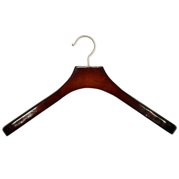 Deluxe Wooden Coat Hanger, Cherry Finish w/ Brushed Chrome Swivel Hook, Box of 12 Large Wood Jacket & Suit Top Hangers 18 inches long by 2 inches wide by International Hanger