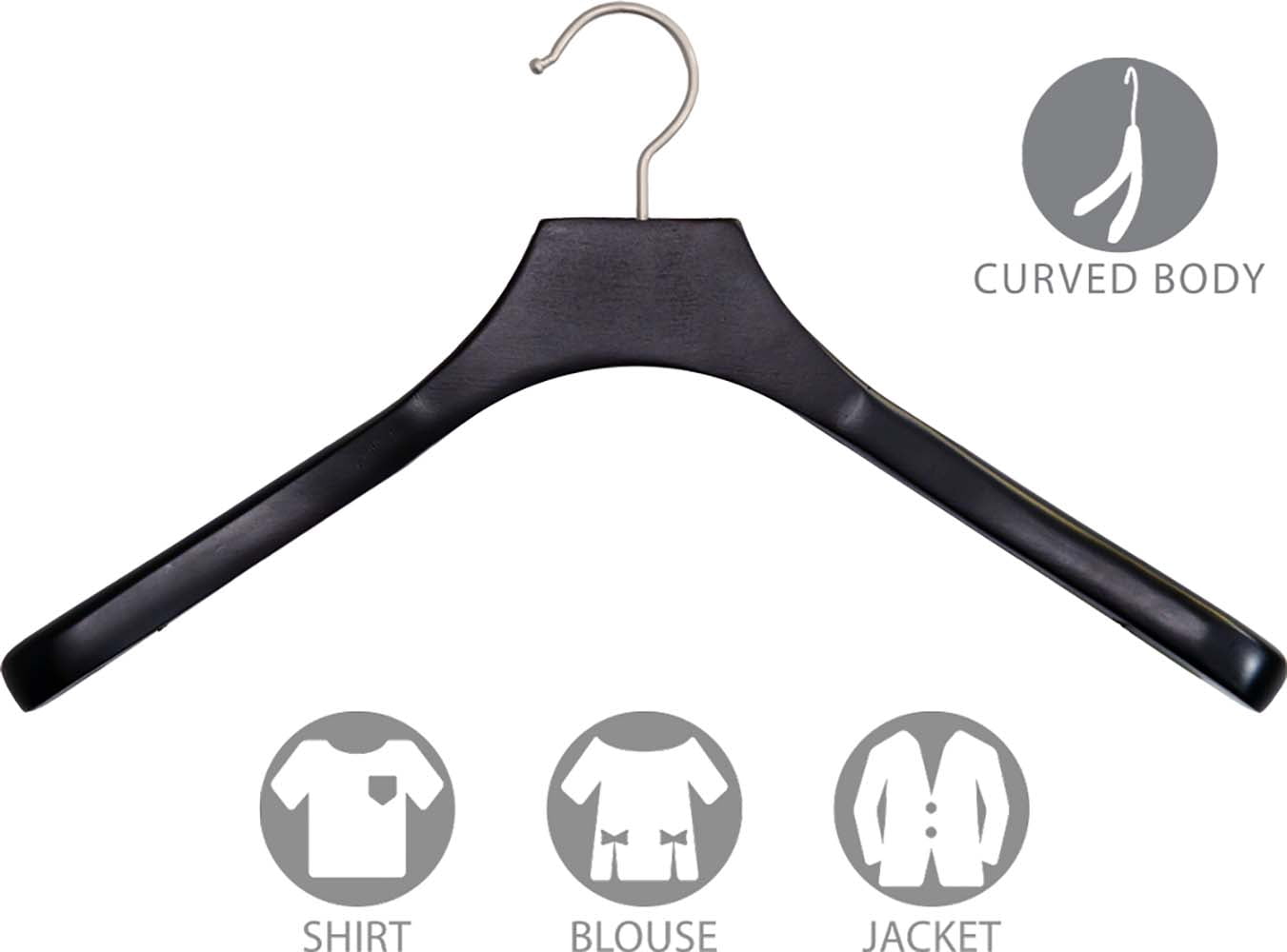 Deluxe Wooden Coat Hanger, Espresso Finish w/ Brushed Chrome Swivel Hook, Box of 12 Large Wood Jacket & Suit Top Hangers 18 inches long by 2 inches wide by International Hanger