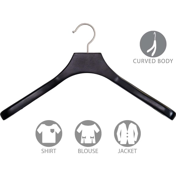 Deluxe Wooden Coat Hanger, Espresso Finish w/ Brushed Chrome Swivel Hook, Box of 12 Large Wood Jacket & Suit Top Hangers 18 inches long by 2 inches wide by International Hanger