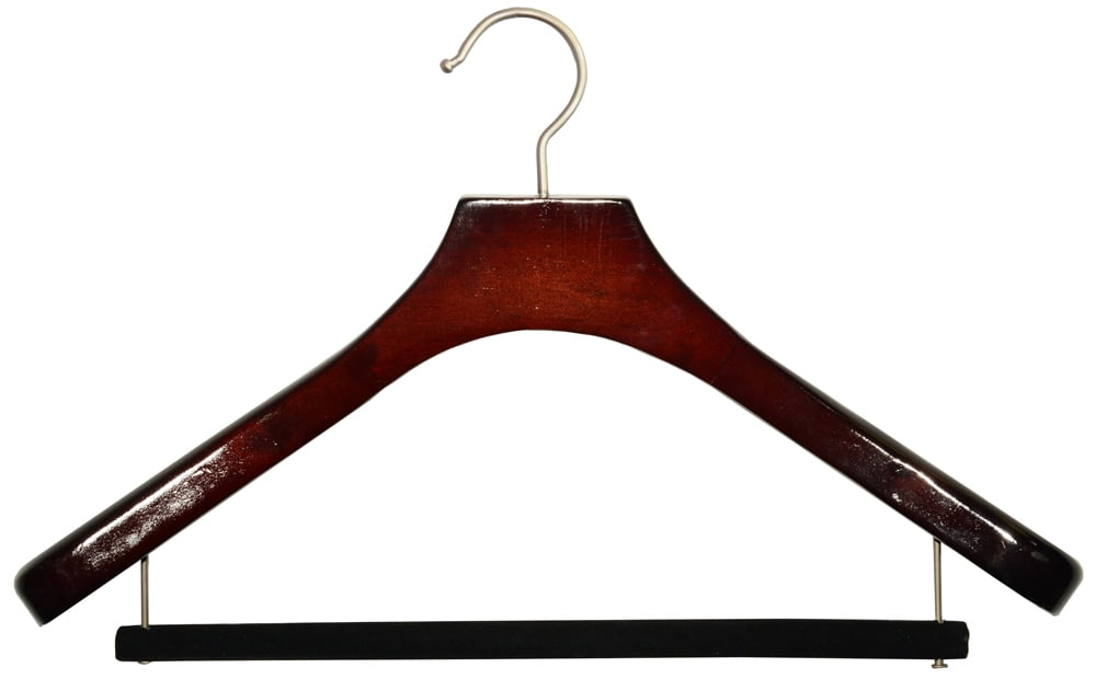 International Hanger Deluxe Wooden Coat Hanger with Velvet Bar Cherry Finish w/ Brushed Chrome Swivel Hook, Box of 24