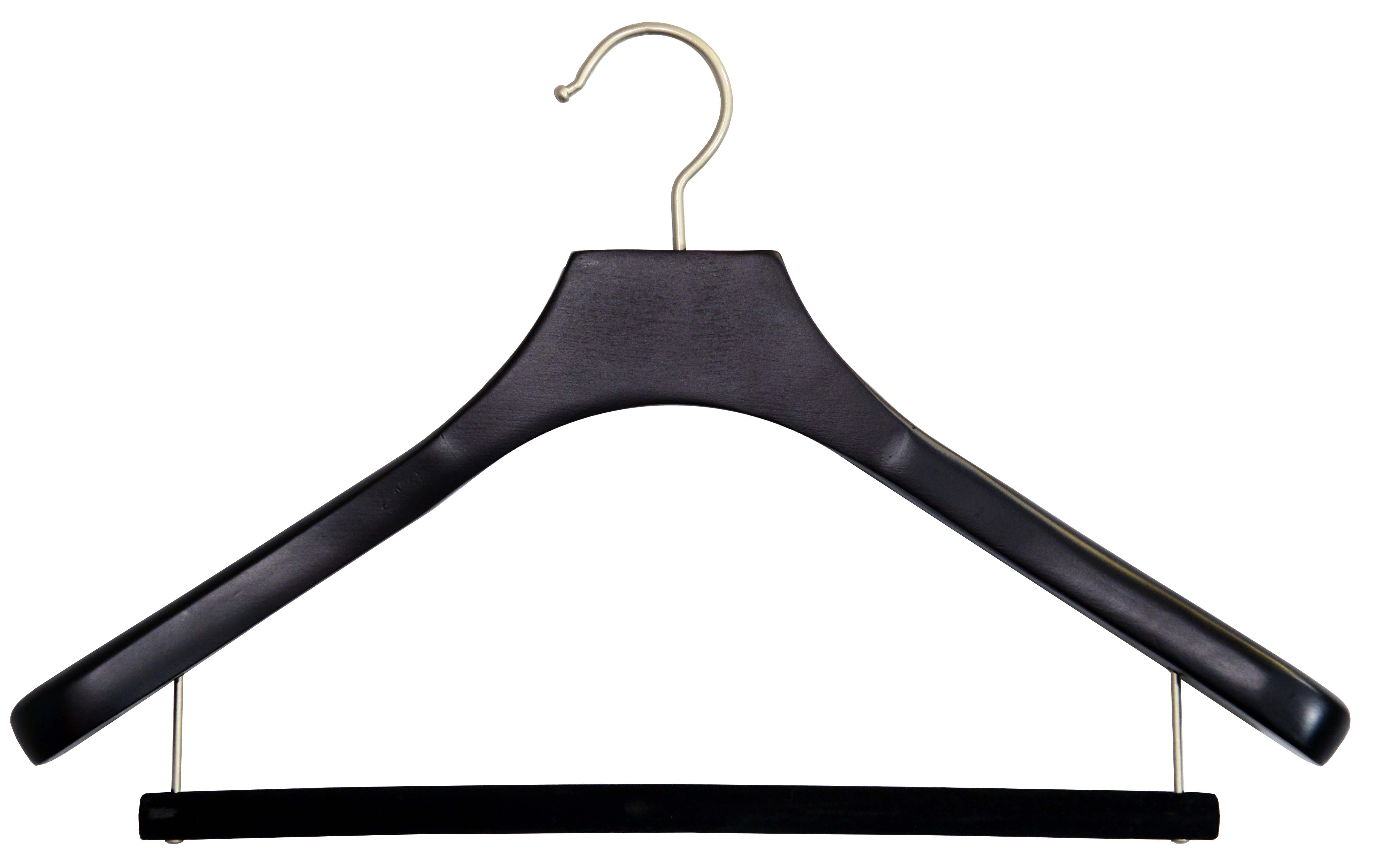 International Hanger Deluxe Wooden Coat Hanger w/ Velvet Bar, Espresso Finish w/ Brushed Chrome, Box of 12 Large Wood Jacket & Suit Top Hangers