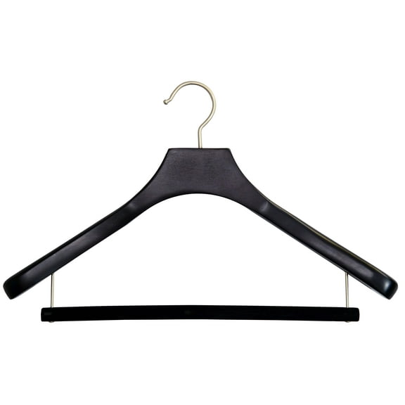 Deluxe Wooden Coat Hanger w/ Velvet Bar, Espresso Finish w/ Brushed Chrome, Box of 24 Large Wood Jacket & Suit Top Hangers 18 inches long by 2 inches wide by International Hanger