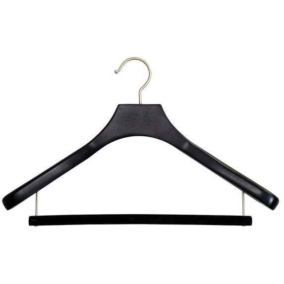 Deluxe Wooden Coat Hanger w/ Velvet Bar, Espresso Finish w/ Brushed Chrome, Box of 24 Large Wood Jacket & Suit Top Hangers 18 inches long by 2 inches wide by International Hanger