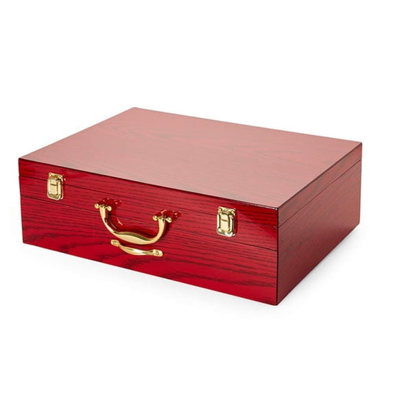 Deluxe Wooden Flatware Chest with Gold-Tone Hardware, Standard Red Finish
