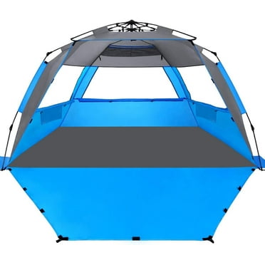 Deluxe XL Pop Up Beach Tent Sun Shade Shelter for 3-4 Person, UV Protection, Extendable Floor with 3 Ventilating Windows Plus Carrying Bag, Stakes, and Guy Lines