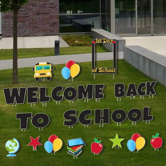 Deluxe Yard Decorations Welcome Back to School Yard Letters with Selfie Frame 29pcs Includes Stakes