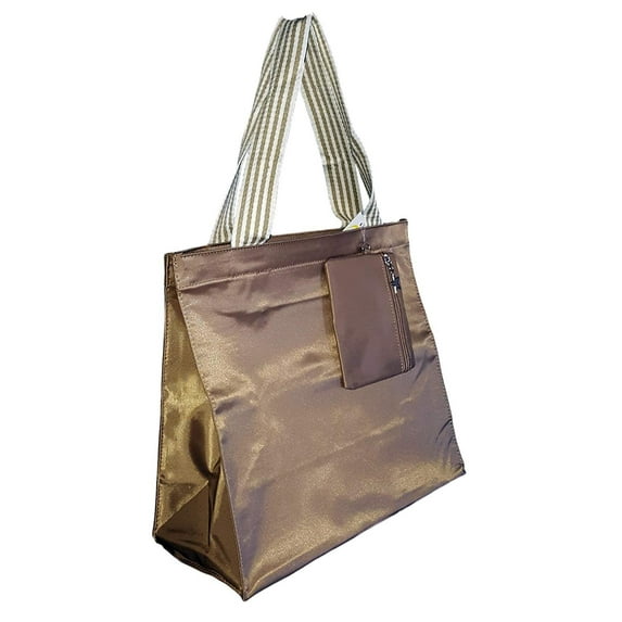 Deluxe Zip Top Tote Bag w/Small Pouch Tan